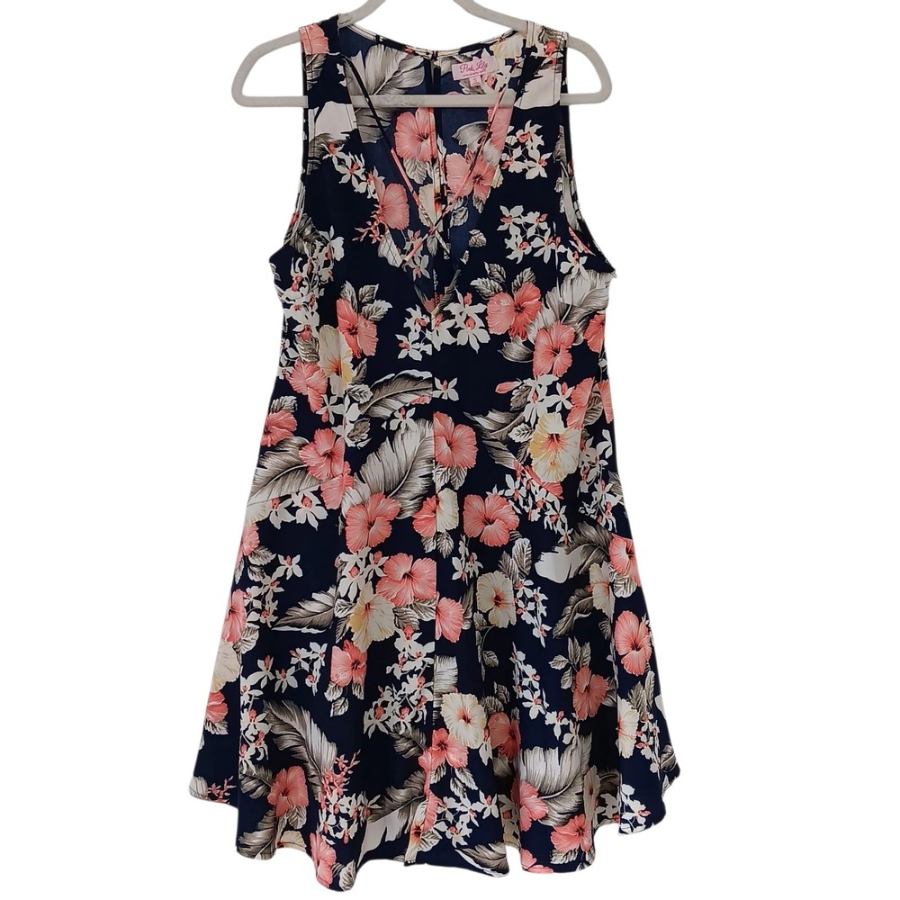 Pink Lily‎ Black Floral Mini Dress S V-Neck  Sleeveless Boutique Style